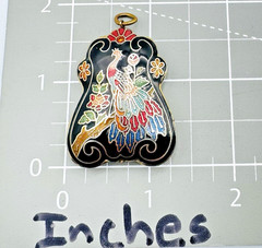 VTG Chinese Cloisonne Enamel Peacock Double Sided Pendant Black Floral