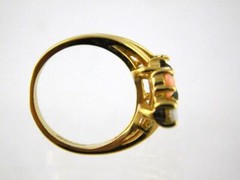 18k HGE Green Pink White Gem Cocktail Ring Gold Electroplate Size 6.75