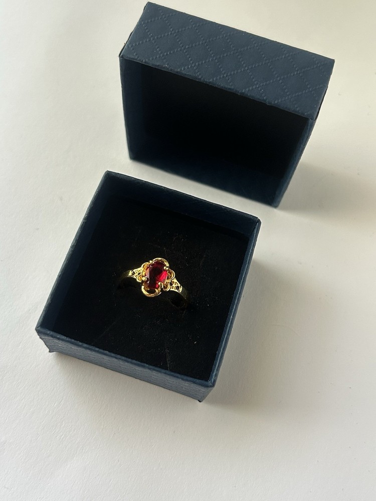 Vintage Red Cubic Zirconia Ring Gold Plated Womens Size 8.5