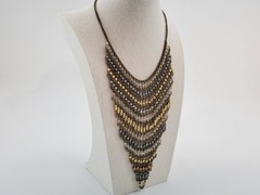ZAR Vintage Cascading Layered Gold and Silver Tone Beads Mesh Statement Necklace