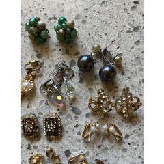 VTG Clip On Screw Back Earring Lot Gold Tone Faux Pearl Rhinestone Floral 15pr