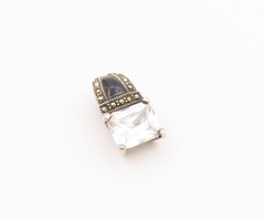 925 Sterling Silver Vintage Cubic Zirconia Onyx & Marcasite Pendant PT19201