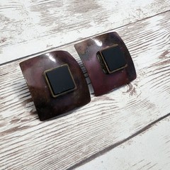 Vintage Earrings for Pierced Ears Square Shape – Bent with Heavy Tarnish