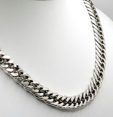 Vintage Rhodium Plated 9mm Curb Chain Choker Necklace 14″- 17.5″ Hook Clasp