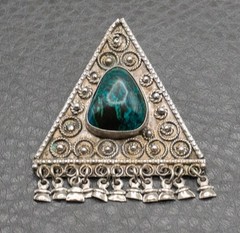 VTG Sterling Silver Brooch Pendant Triangle Chrysocolla Silver Israel 925 Pin