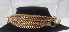 Vintage White Bead Gold Tone Chain Link Long Vintage Necklace 36 in Long