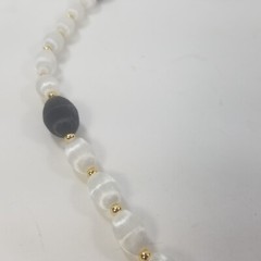 Vintage Silk Satin Thread Beaded Necklace Jewelry Gold Tone Spacers Black White