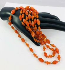 Vintage Art Deco Flapper Czechoslovakia Art Glass Burnt Orange Beaded Necklace