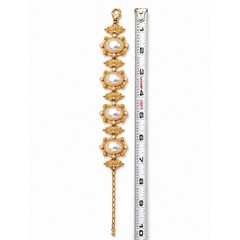 Vintage Monet Gold Tone Faux Pearl Bracelet Signed Statement 7-10″ Adjustable
