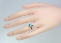 Antique Art Deco 18K Gold 5.4ct Old Cut Blue Zircon Solitaire Engagement Ring 6