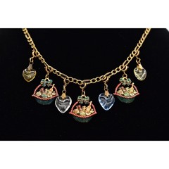 Anna Koplik Vintage Charm Necklace Collar Picnic Basket Wine Heart Signed BinBL