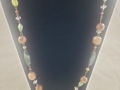 Necklace Vintage Acrylic Faux Stone Multicolor Wood Earth Tone Beads 28 inch