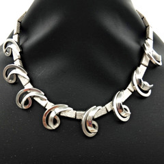 Vtg Style Silver Tone Atomic Swirl Statement Necklace Adjustable MCM Mid Century