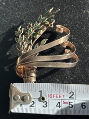 Vtg 1940 MCM Sterling Silver Rose Gold Vermeil Ribbon Swirl Laurel Brooch 22.5g