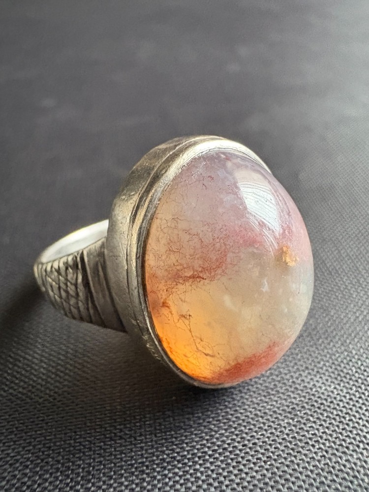 Vintage Handcrafted Silver Ring Unique Cabochon Quartz Gemstone Ring Size 8.5 US
