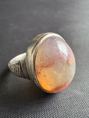 Vintage Handcrafted Silver Ring Unique Cabochon Quartz Gemstone Ring Size 8.5 US