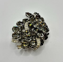 Vintage Weiss Smoky Gray Rhinestone Brooch Pin and Earrings Signed Beautiful