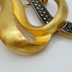 Vintage JUDITH JACK Brooch Sterling Silver Marcasite & Gold Plated Metal 3” Pin