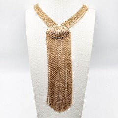 Rare Vintage Monet Sculptural Multi Strand Tassel Statement Necklace Gold Tone