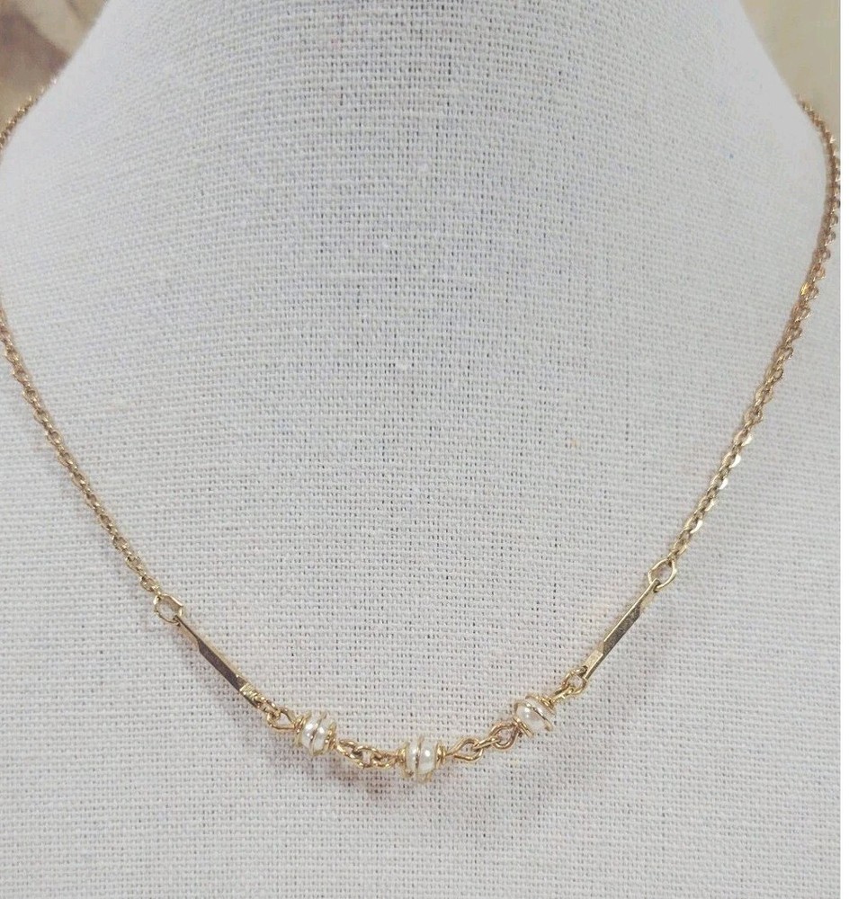 Vintage Avon Gold Tone Faux Pearl Caged Dainty Necklace 14.5 In