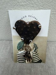 Vtg Heart 2.5″ Brooch Artesian Made Copper Mixed Metal Hand Spiral Dangles Love
