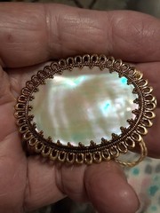 VINTAGE LRG 2 IN. X 1 + INCH M. O. Pearl Brooch FRAMED IN GOLD West GERMANY