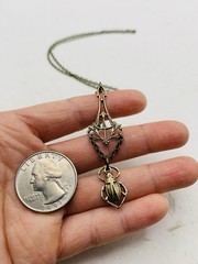 Vintage Egyptian Revival Art Nouveau Lavalier Filigree Scarab Beetle Necklace