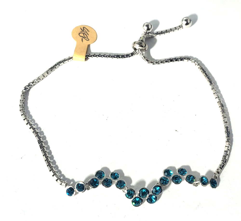 Vtg Sterling Silver London Blue Topaz Lariat Bracelet Anklet Adjustbl 6 – 10.75″