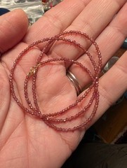 17″ 2.2 mm Pink garnet bead necklace with 14 k gold clasp