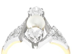 Antique 1.15 Ct Diamond Pearl 18k Yellow Gold Cocktail Ring