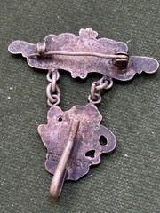 ART NOUVEAU 2-PC STERLING TOP WATCH PIN LOCKET HOLDER UNGER-STYLE PEACOCK LADY