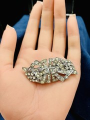 Duette Rhinestone Dress Clip Brooch Art Deco Vintage Convertible Pin 1.25” X 1”