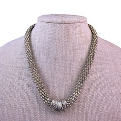 Vintage Silver Tone Mesh Choker Necklace Elegant Sculpted Bead Detail