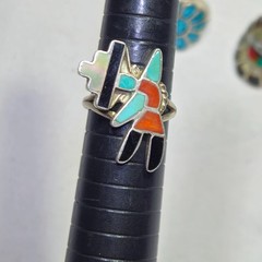 Vtg 6 Pc Assorted Sterling Silver Turquoise Inlay Ring Lot Jewelry Mixed Sz 30g