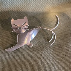 Vintage BEAU Sterling Modernist CAT Brooch Mid Century Articulated Pin Signed