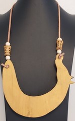 Vintage Giraffe-shaped Pendant Statement Necklace Wood Leather African Folk Art