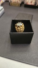 Vintage 18k Gold Ornate Hematite Size 4 ring 1960’s Corletto Italy 7.1 Grams