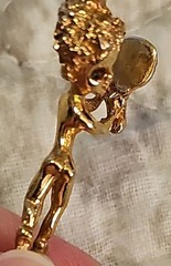 CYVRA Vintage Pendant Fairy Cherub Pixie Looking In Mirror Gold Tone Rare Signed