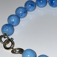 Vintage Marbled Plastic Round Bead Bracelet Sky Blue Classic Everyday N14