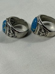 Lot of 2 Men’s Size 11 Costume Rings Blue Turquoise Look Cabochon Silver Tone