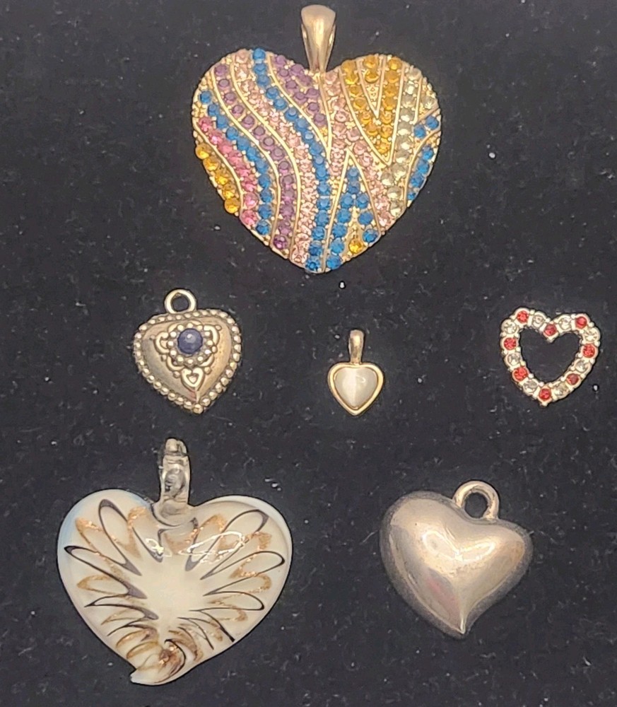 Vintage Heart Pendant Lot Mixed Materials And Styles