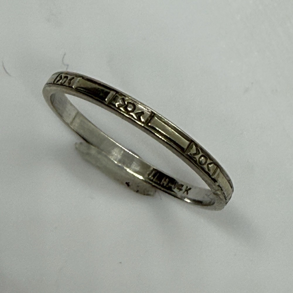 Art Deco 1930s 14K White Gold Wedding Band Blossom Design 2mm Size 7.75 Hallmark