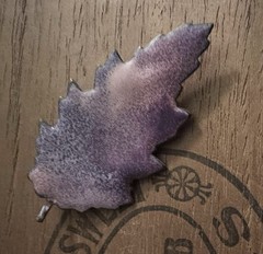 Vintage/Antique Copper Enamel Handmade Red Oak Leaf Brooch Pin PURPLE/PINK