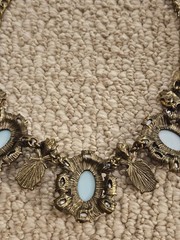 SUGARFIX Brass Blue White Bead Scoop Necklace