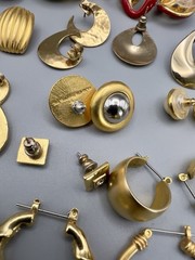Vintage 1980s Pierced Earring Lot Gold Tone 45 Pairs Monet Trifari