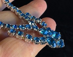 Vintage KARU Blue Rhinestone V Design Silver Tone Choker Necklace Signed 17”