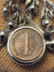 Vintage Necklace With 1945 Mercury Dine Set In A Silvertone Rhinestone Pendant
