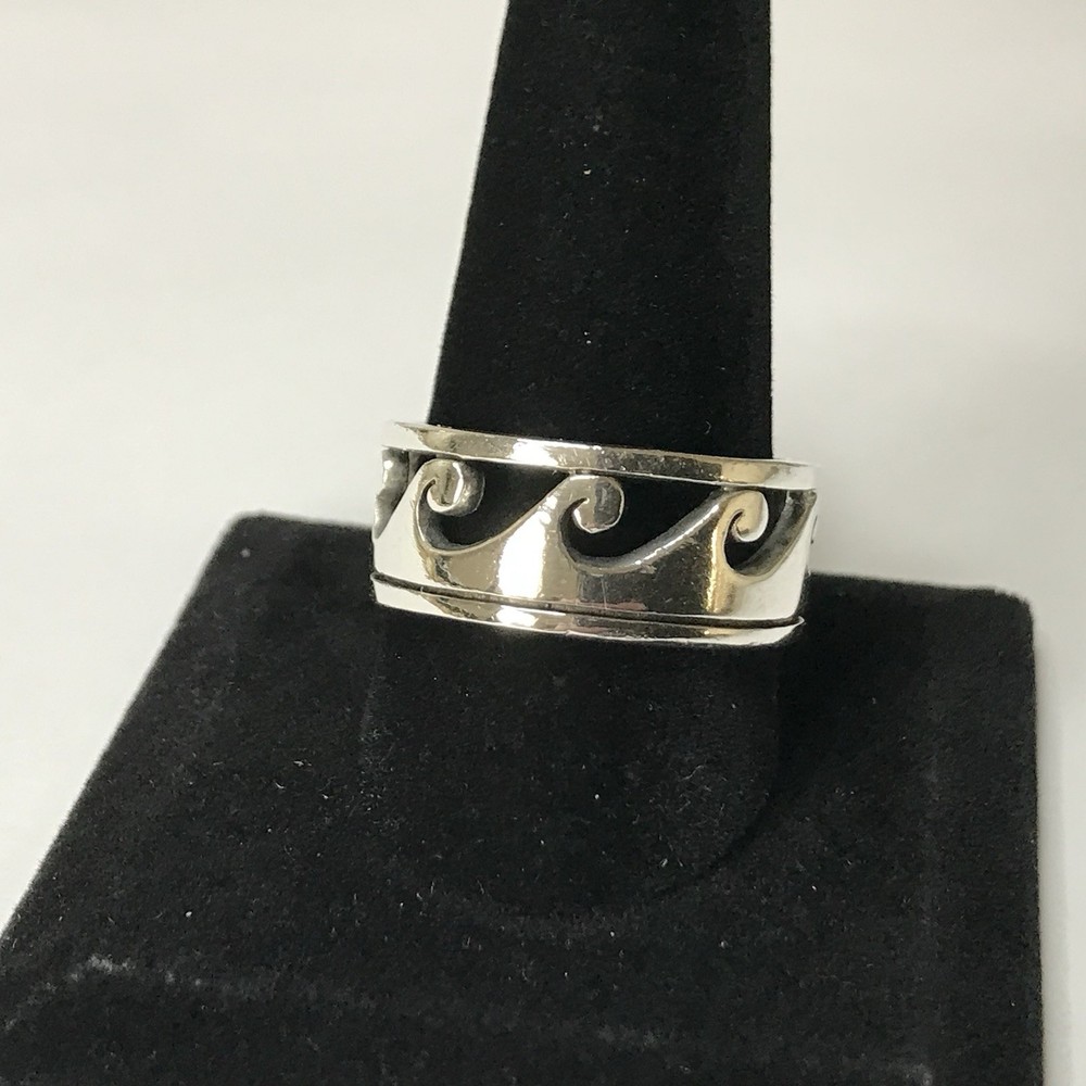 Mens 925 Sterling Silver Vintage Wave Band Ring Size 11.75, 10mm, 8.64grams