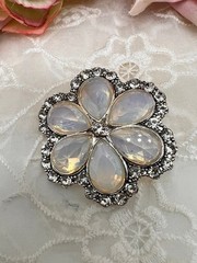 Monet Pin Brooch Opalescent Silver Toned Clear Crystals