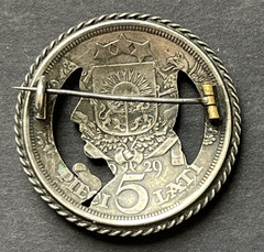 1929 Latvian Sterling silver 5 Laati Coin pin 23.5grams